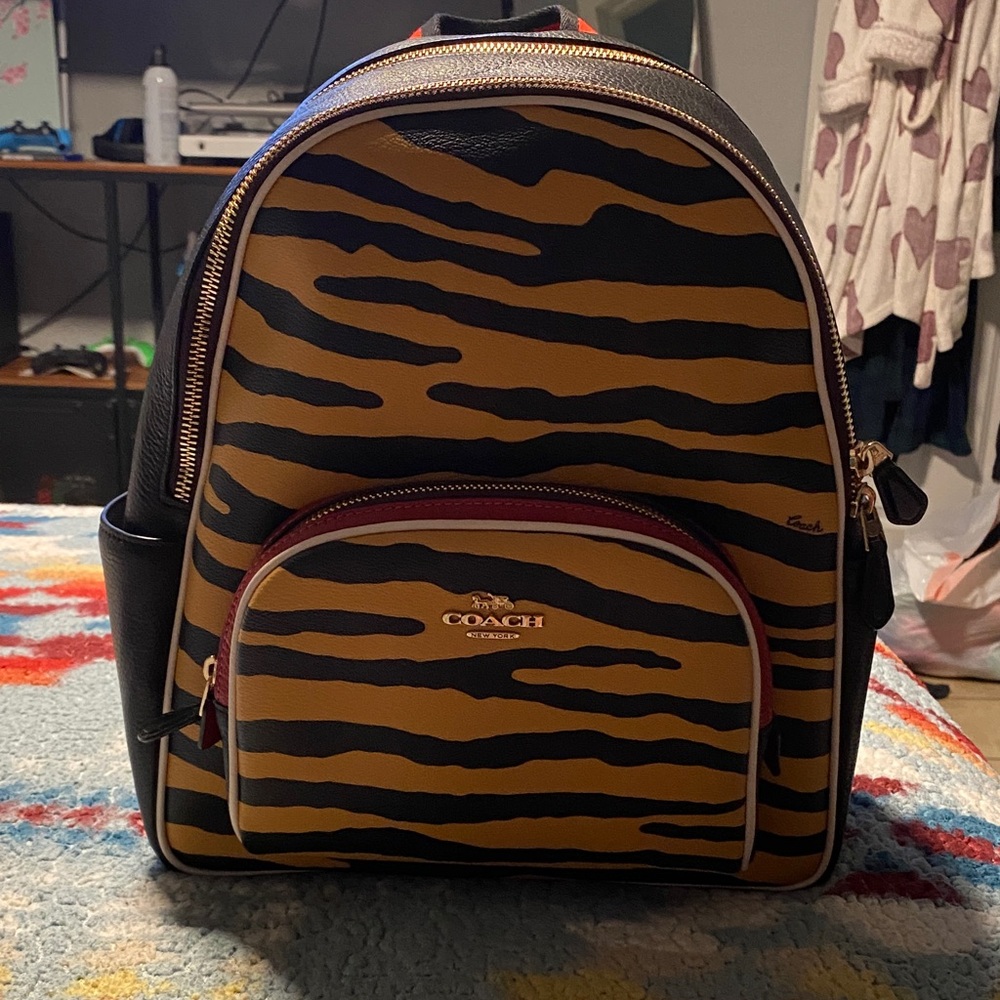 Coach Men's Tiger Stripe Backpack - Black and Tan